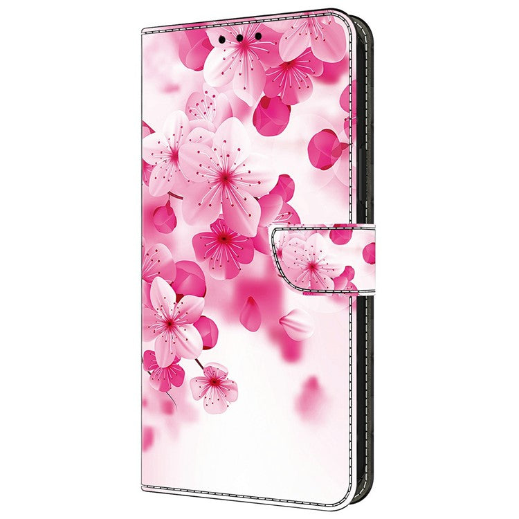 Leather Case For Xiaomi Redmi 14C 4G / Redmi 14R 5G / Poco C75 4G Pattern Printing Anti-Drop Flip Wallet Phone Cover - Red Flowers