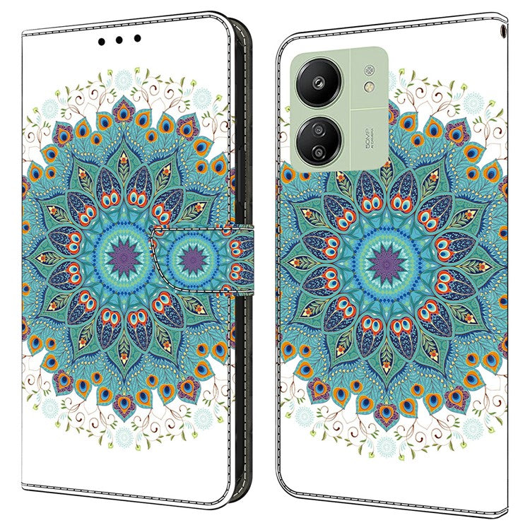 Leather Case For Xiaomi Redmi 14C 4G / Redmi 14R 5G / Poco C75 4G Pattern Printing Anti-Drop Flip Wallet Phone Cover - Peacock