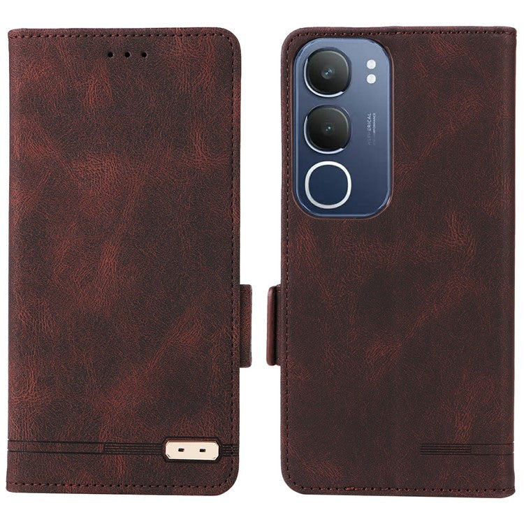 For vivo Y19s 4G Case Leather Wallet Flip Phone Cover with Hardware Decor - Coffee