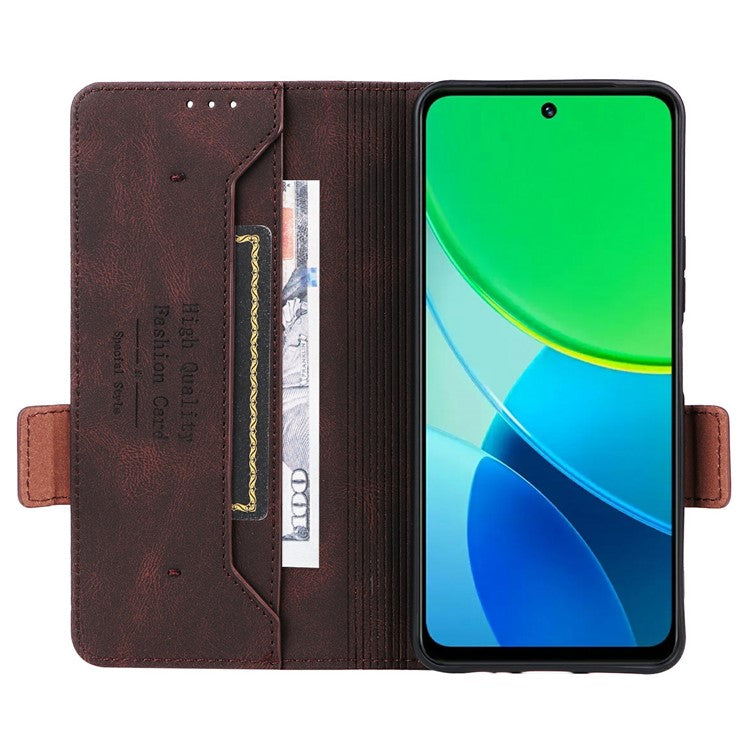 For vivo Y19s 4G Case Leather Wallet Flip Phone Cover with Hardware Decor - Coffee