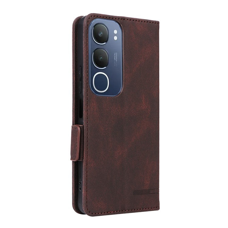 For vivo Y19s 4G Case Leather Wallet Flip Phone Cover with Hardware Decor - Coffee