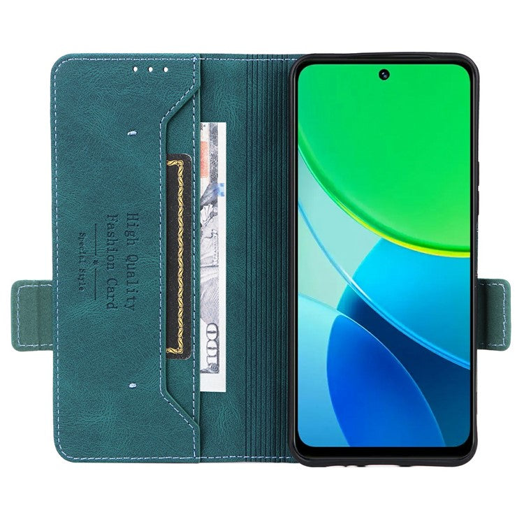 For vivo Y19s 4G Case Leather Wallet Flip Phone Cover with Hardware Decor - Blue