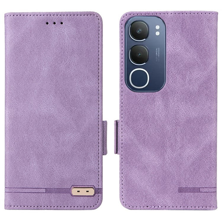 For vivo Y19s 4G Case Leather Wallet Flip Phone Cover with Hardware Decor - Purple