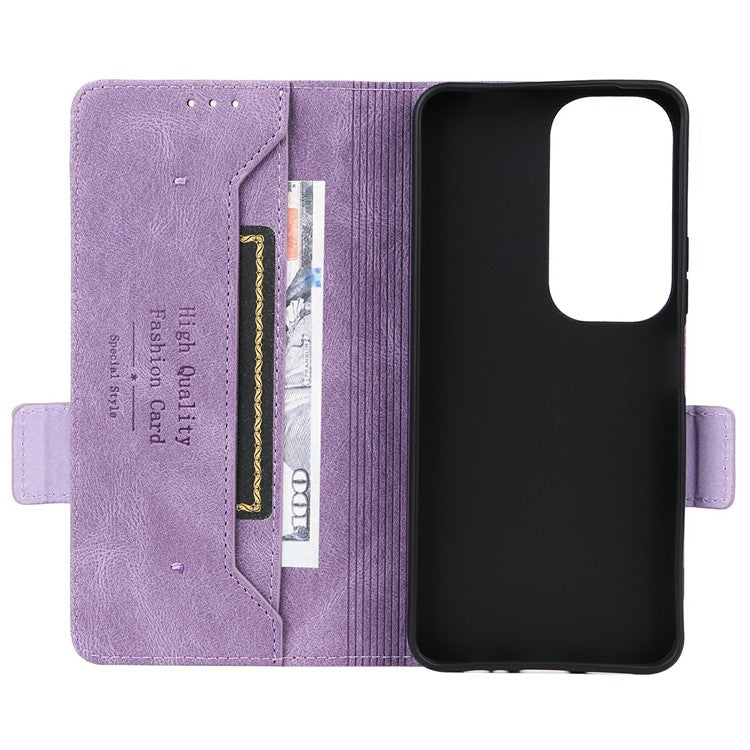 For vivo Y19s 4G Case Leather Wallet Flip Phone Cover with Hardware Decor - Purple