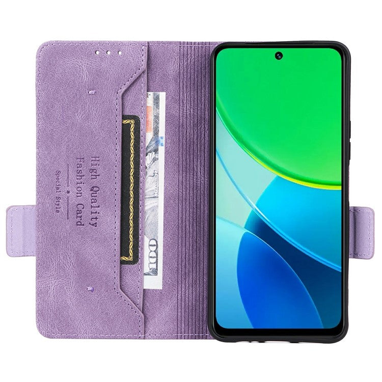 For vivo Y19s 4G Case Leather Wallet Flip Phone Cover with Hardware Decor - Purple