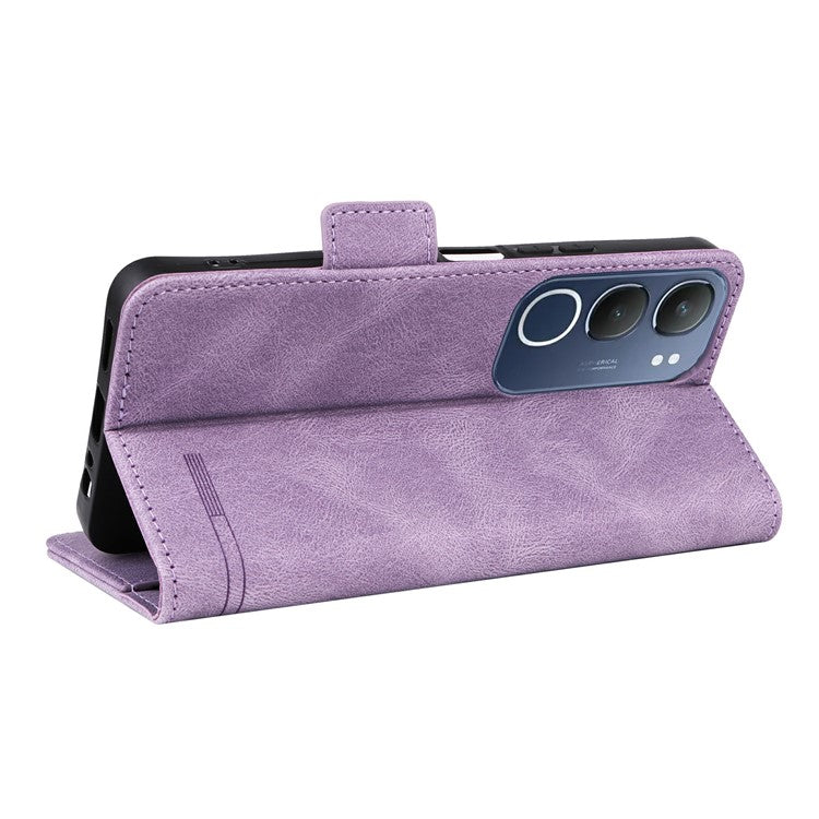 For vivo Y19s 4G Case Leather Wallet Flip Phone Cover with Hardware Decor - Purple