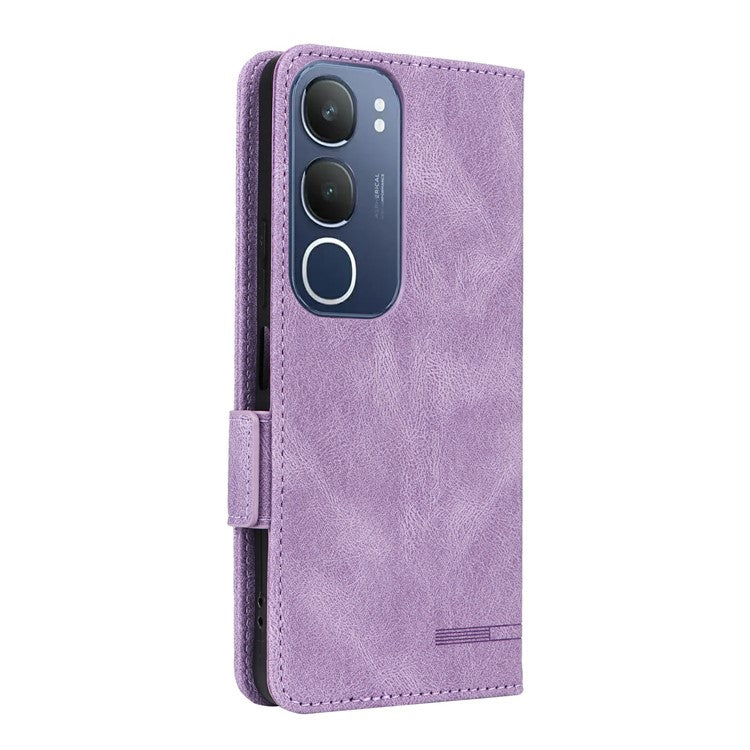 For vivo Y19s 4G Case Leather Wallet Flip Phone Cover with Hardware Decor - Purple