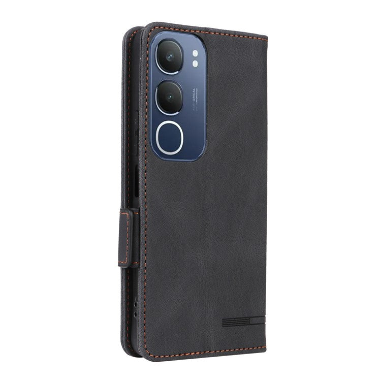 For vivo Y19s 4G Case Leather Wallet Flip Phone Cover with Hardware Decor - Black