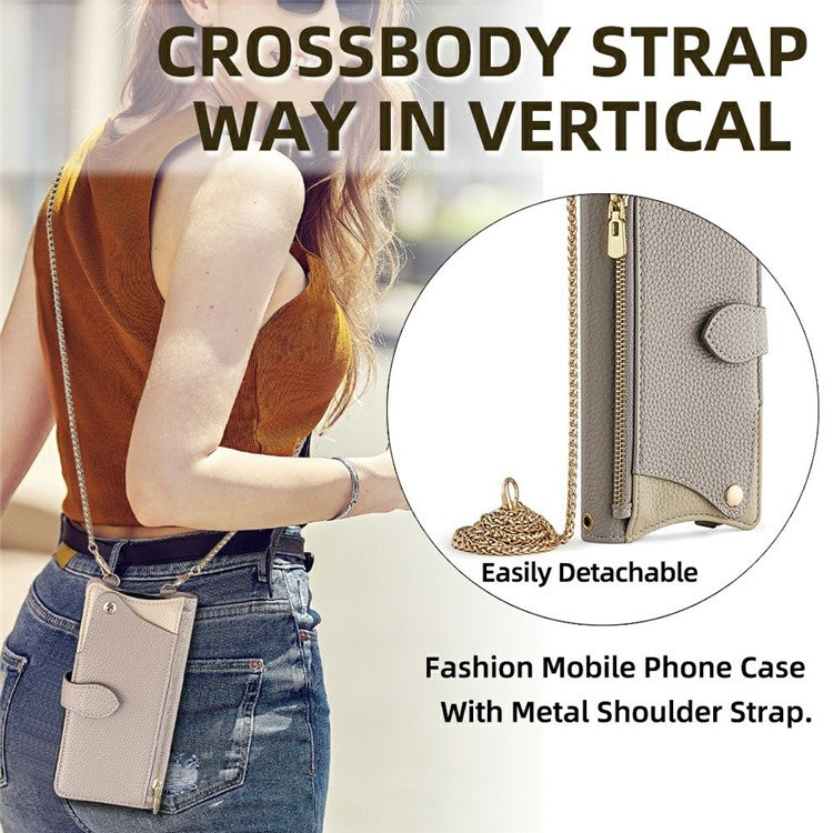 For Google Pixel 9a Leather Case Wallet Stand Cover Irregular Tail Style with Chain Strap - Grey