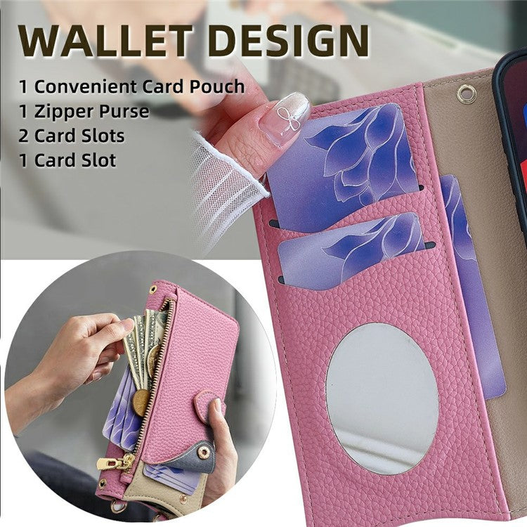 For Google Pixel 9a Leather Case Wallet Stand Cover Irregular Tail Style with Chain Strap - Pink