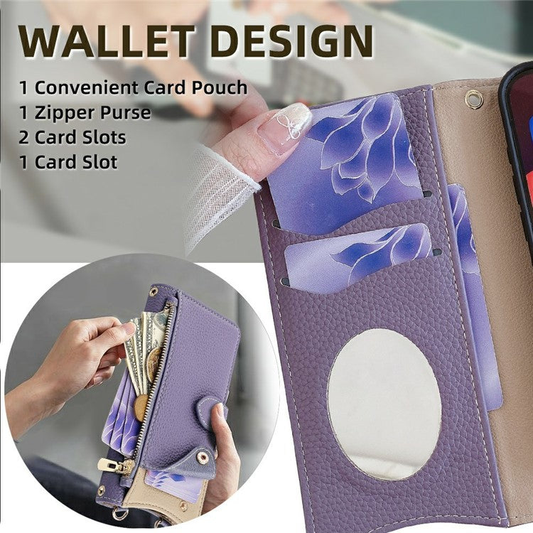 For Google Pixel 9a Leather Case Wallet Stand Cover Irregular Tail Style with Chain Strap - Purple