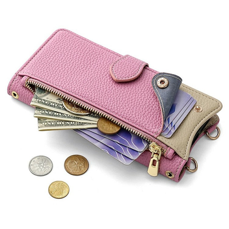 For Xiaomi Redmi Note 14 5G Leather Case Wallet Stand Cover Irregular Tail Style with Chain Strap - Pink