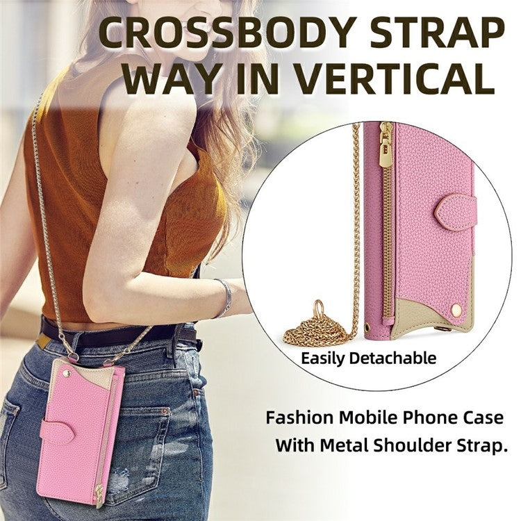 For Xiaomi Redmi Note 14 5G Leather Case Wallet Stand Cover Irregular Tail Style with Chain Strap - Pink