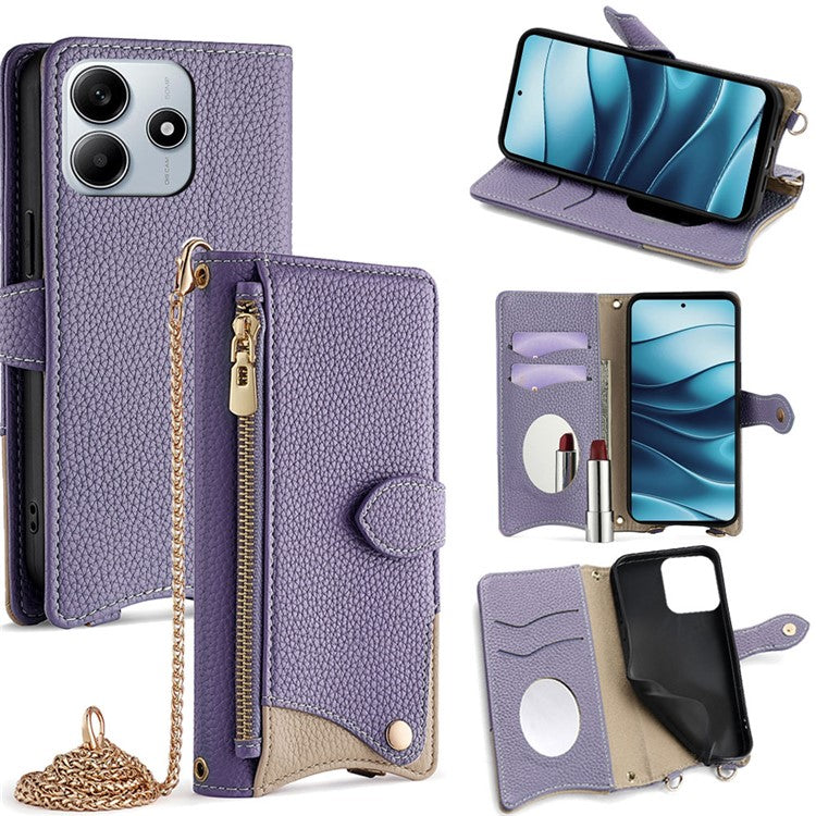 For Xiaomi Redmi Note 14 5G Leather Case Wallet Stand Cover Irregular Tail Style with Chain Strap - Purple