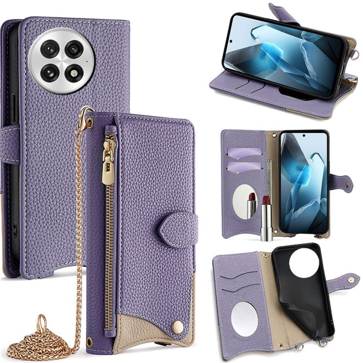 For OnePlus 13 Leather Case Wallet Stand Cover Irregular Tail Style with Chain Strap - Purple