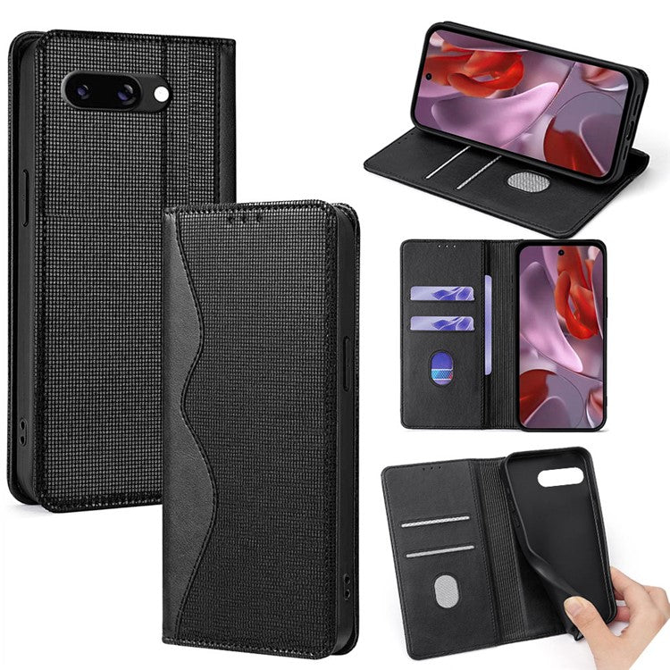 For Google Pixel 9a Leather Case Wallet Stand Phone Cover with RFID Blocking - Black