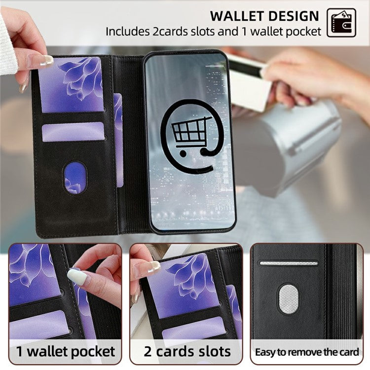 For Google Pixel 9a Leather Case Wallet Stand Phone Cover with RFID Blocking - Black