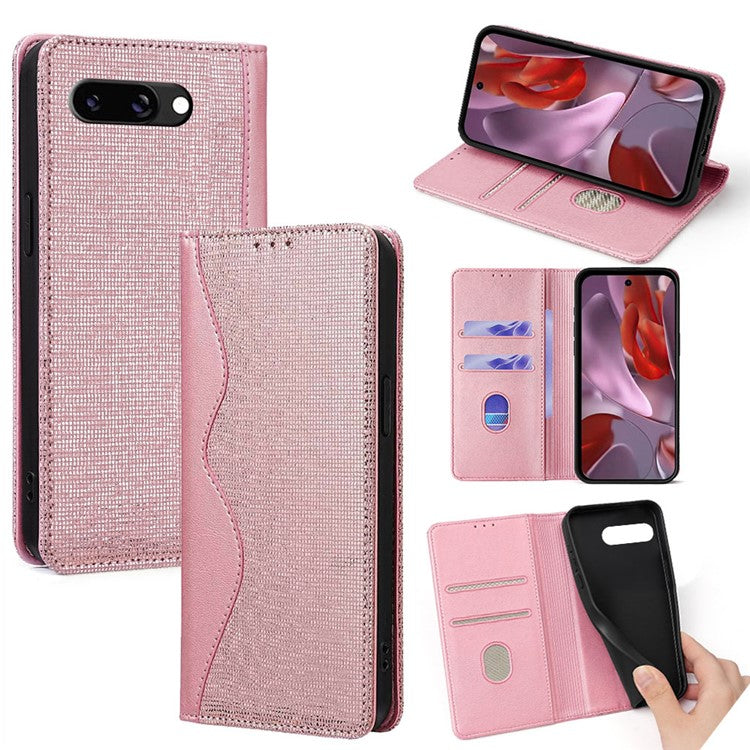 For Google Pixel 9a Leather Case Wallet Stand Phone Cover with RFID Blocking - Rose Gold