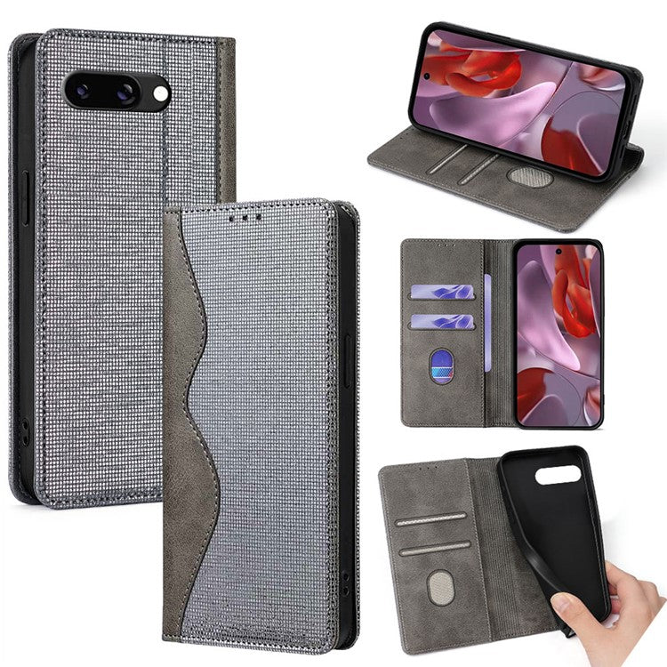 For Google Pixel 9a Leather Case Wallet Stand Phone Cover with RFID Blocking - Grey