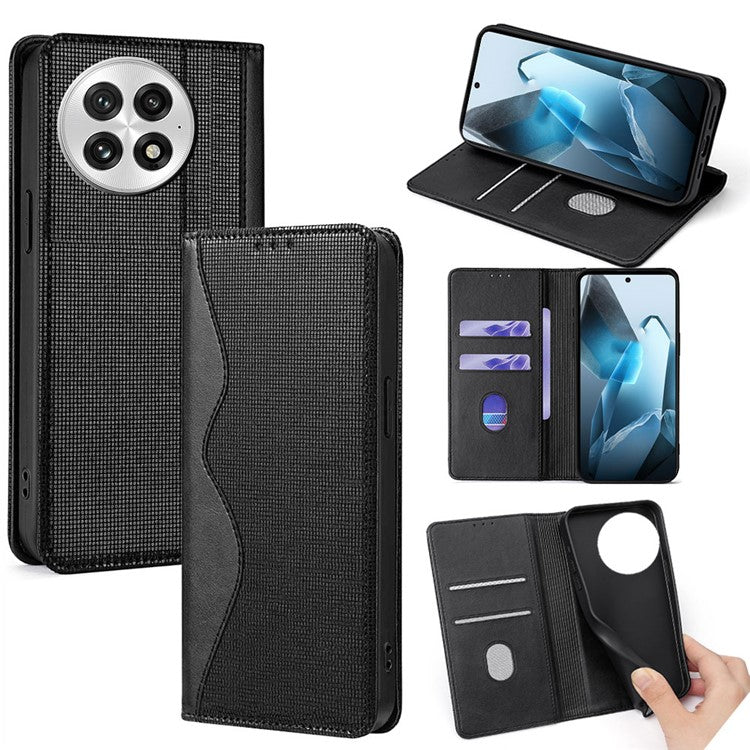 For OnePlus 13 Leather Case Wallet Stand Phone Cover with RFID Blocking - Black