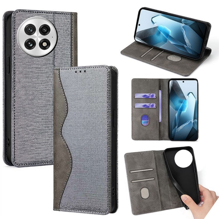 For OnePlus 13 Leather Case Wallet Stand Phone Cover with RFID Blocking - Grey