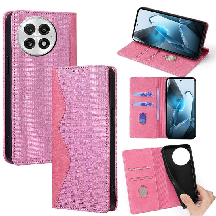 For OnePlus 13 Leather Case Wallet Stand Phone Cover with RFID Blocking - Pink