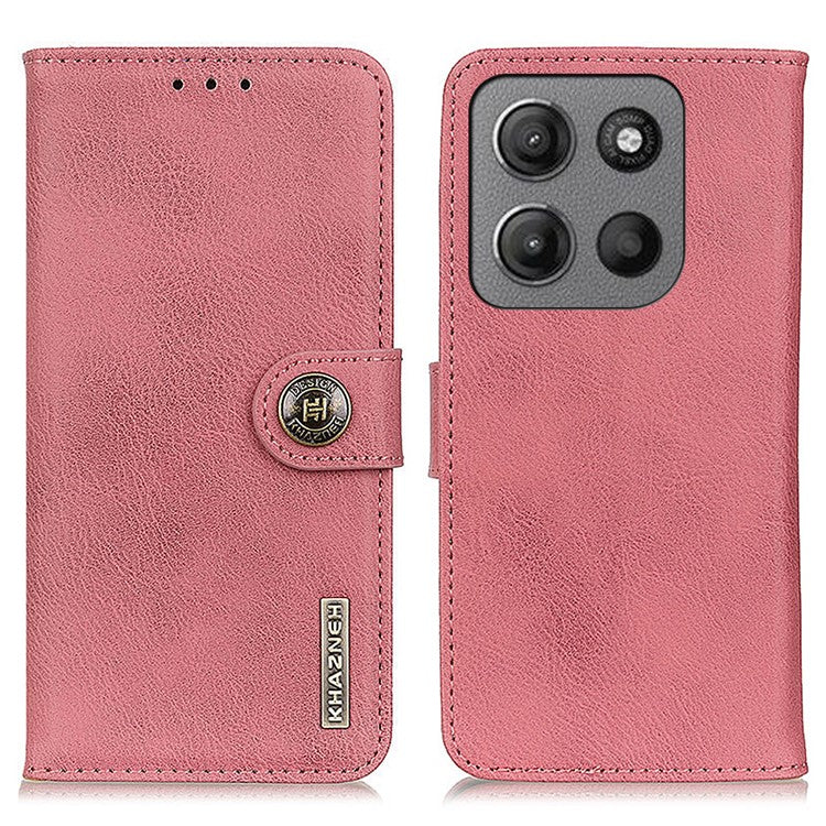 KHAZNEH For Motorola Moto G15 4G / G05 4G Wallet Case Cowhide Texture Leather Flip Phone Cover - Pink