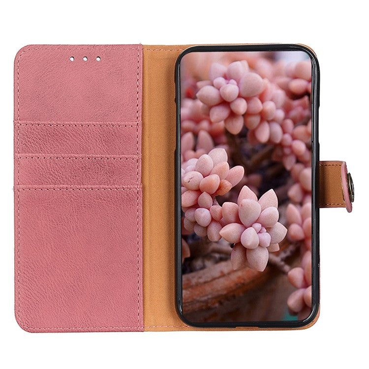 KHAZNEH For Motorola Moto G15 4G / G05 4G Wallet Case Cowhide Texture Leather Flip Phone Cover - Pink