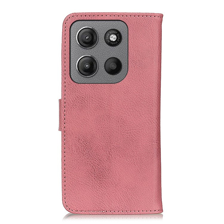 KHAZNEH For Motorola Moto G15 4G / G05 4G Wallet Case Cowhide Texture Leather Flip Phone Cover - Pink