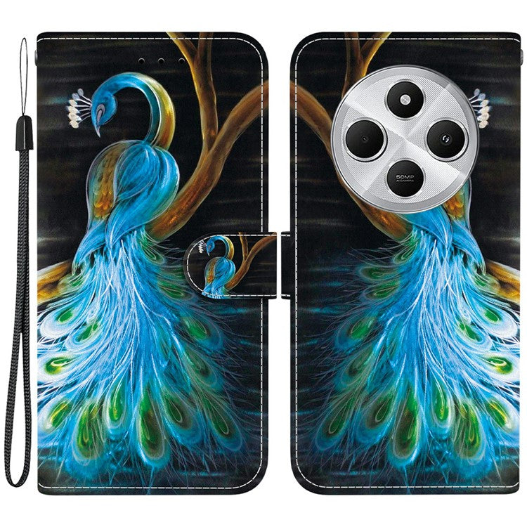 Phone Case For Xiaomi Redmi 14C 4G  /  Redmi 14R 5G  /  Poco C75 4G Pattern Printing Leather Flip Wallet Cover with Lanyard - Peacock