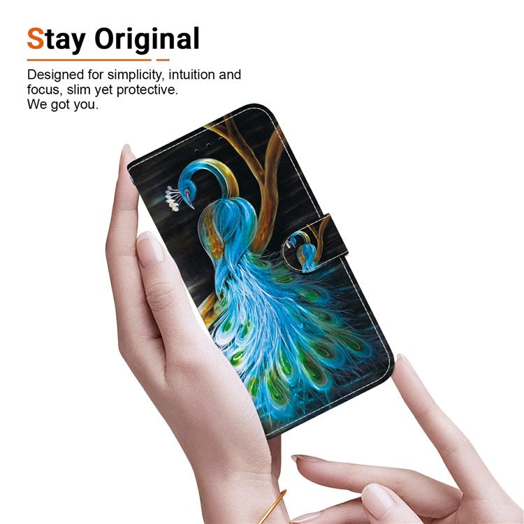 Phone Case For Xiaomi Redmi 14C 4G  /  Redmi 14R 5G  /  Poco C75 4G Pattern Printing Leather Flip Wallet Cover with Lanyard - Peacock