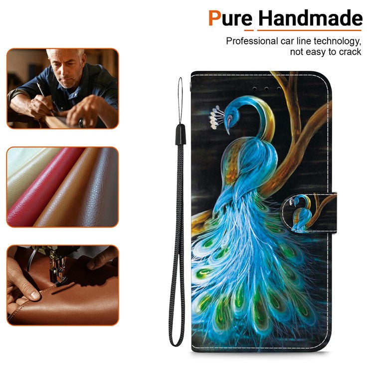 Phone Case For Xiaomi Redmi 14C 4G  /  Redmi 14R 5G  /  Poco C75 4G Pattern Printing Leather Flip Wallet Cover with Lanyard - Peacock