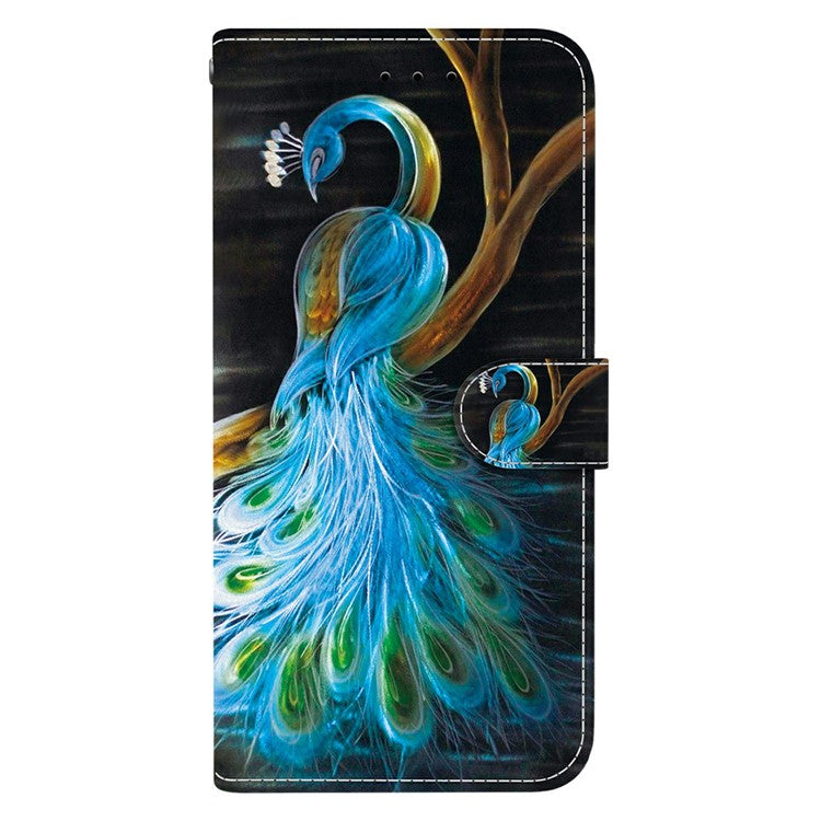 Phone Case For Xiaomi Redmi 14C 4G  /  Redmi 14R 5G  /  Poco C75 4G Pattern Printing Leather Flip Wallet Cover with Lanyard - Peacock