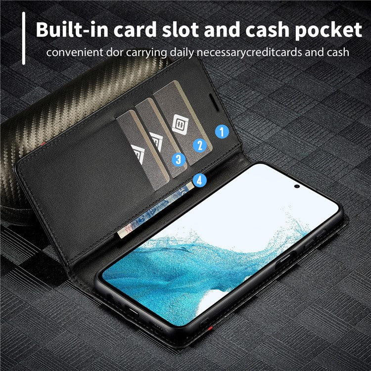 LC.IMEEKE For Samsung Galaxy A26 5G Case Carbon Fiber Texture Phone Cover Stand Card Holder - Horizontal Stripe