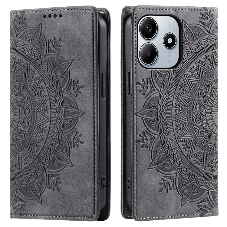 Style-010 For Xiaomi Redmi Note 14 5G Case Magnetic Closing Leather Phone Cover Pattern Imprinted - Grey