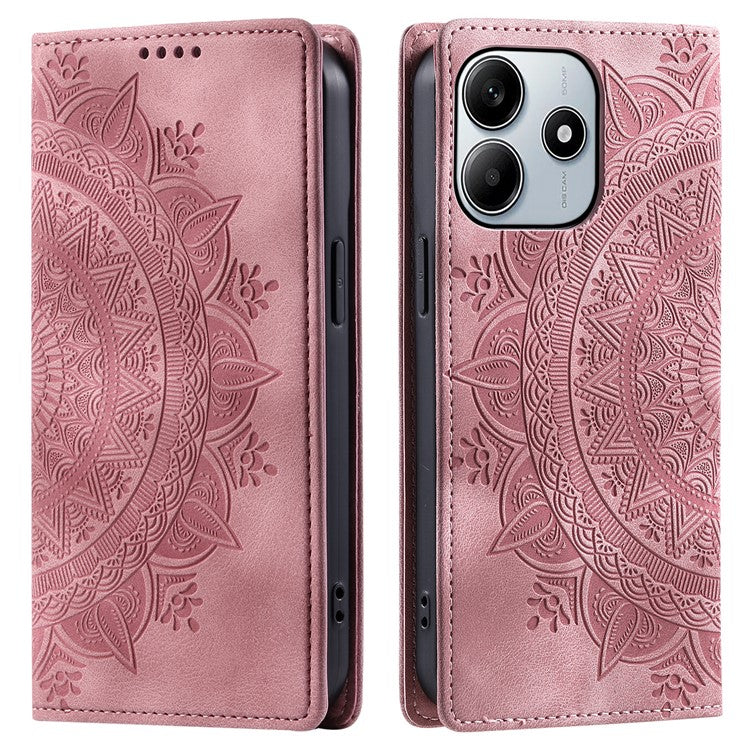 Style-010 For Xiaomi Redmi Note 14 5G Case Magnetic Closing Leather Phone Cover Pattern Imprinted - Rose Gold