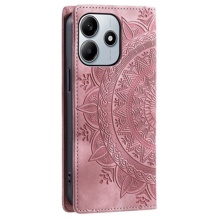 Style-010 For Xiaomi Redmi Note 14 5G Case Magnetic Closing Leather Phone Cover Pattern Imprinted - Rose Gold