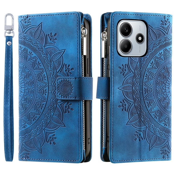 Style 006 For Xiaomi Redmi Note 14 5G Wallet Case PU Leather Phone Cover Mandala Flower Pattern - Blue