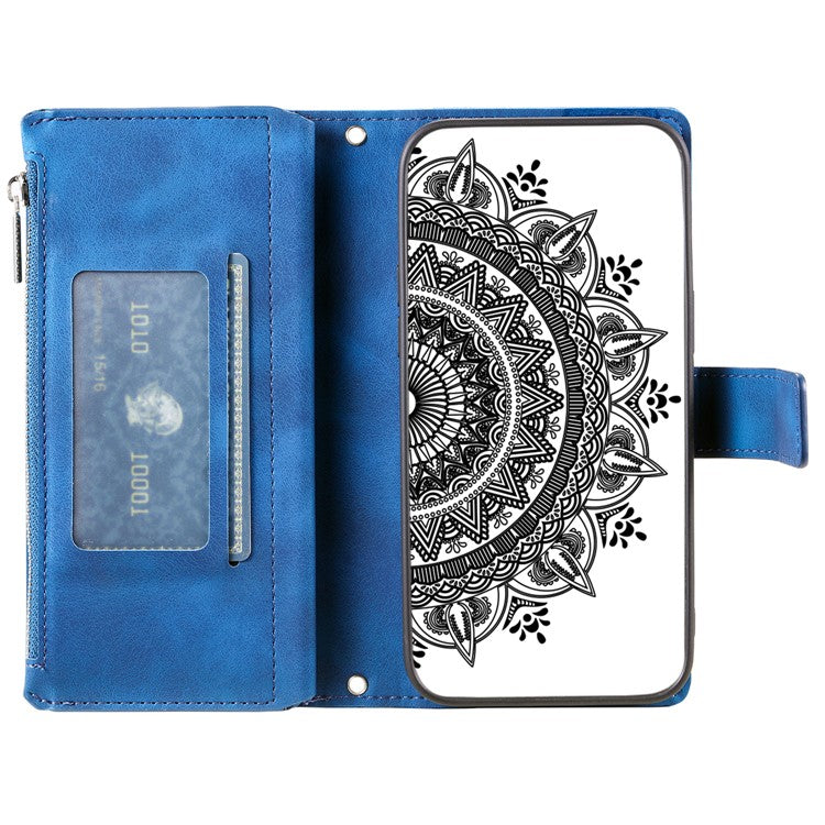 Style 006 For Xiaomi Redmi Note 14 5G Wallet Case PU Leather Phone Cover Mandala Flower Pattern - Blue