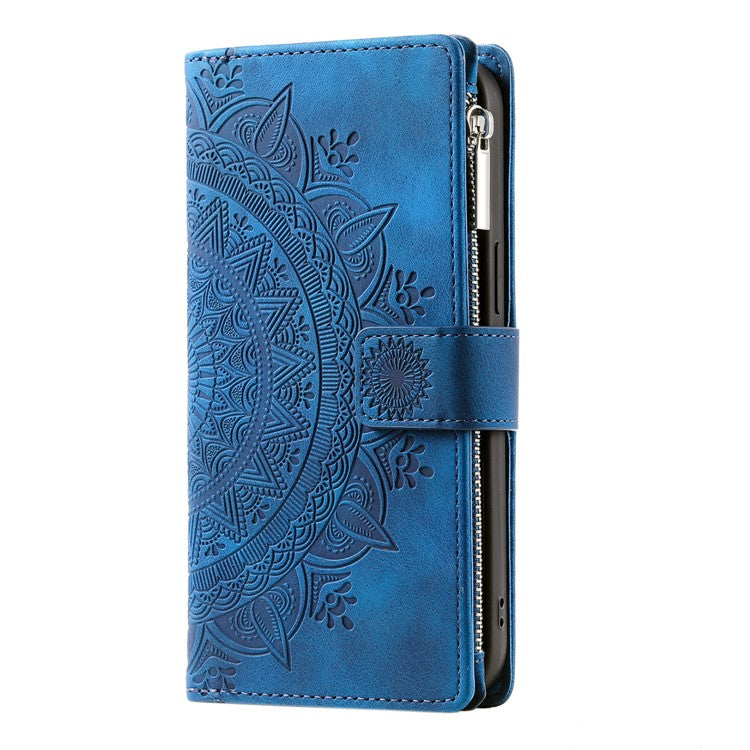 Style 006 For Xiaomi Redmi Note 14 5G Wallet Case PU Leather Phone Cover Mandala Flower Pattern - Blue