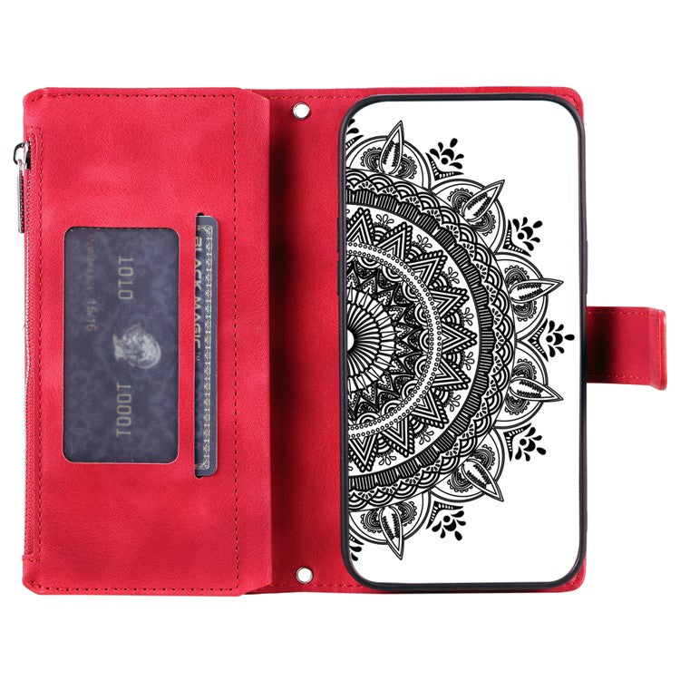 Style 006 For Xiaomi Redmi Note 14 5G Wallet Case PU Leather Phone Cover Mandala Flower Pattern - Red