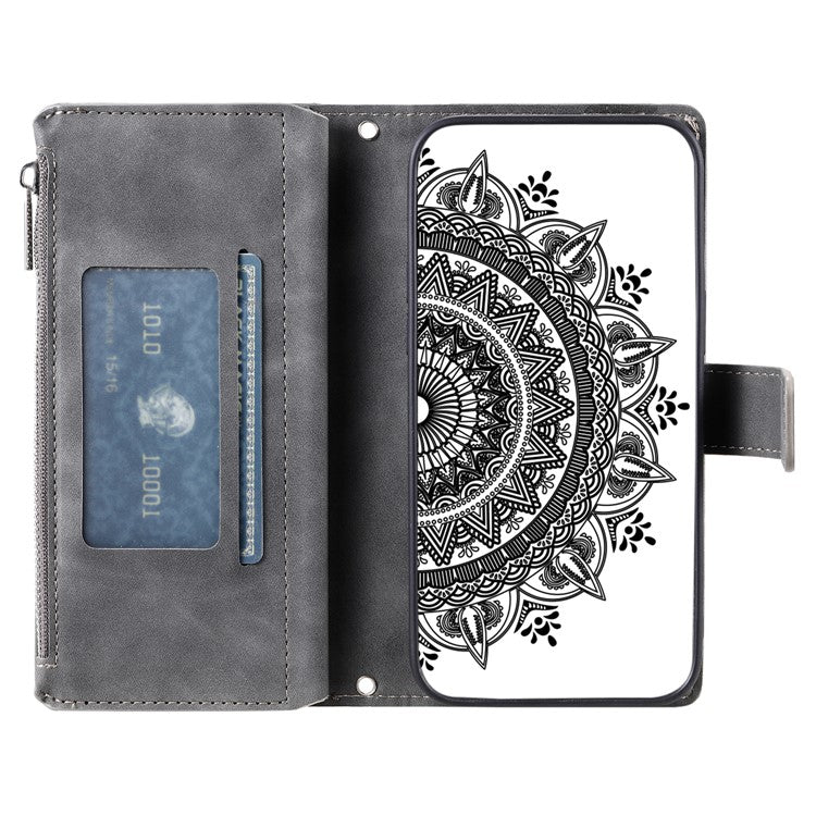 Style 006 For Xiaomi Redmi Note 14 5G Wallet Case PU Leather Phone Cover Mandala Flower Pattern - Grey