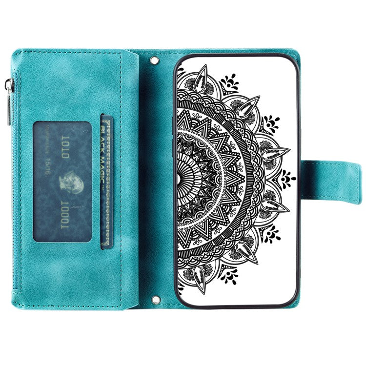 Style 006 For Xiaomi Redmi Note 14 5G Wallet Case PU Leather Phone Cover Mandala Flower Pattern - Mint Green