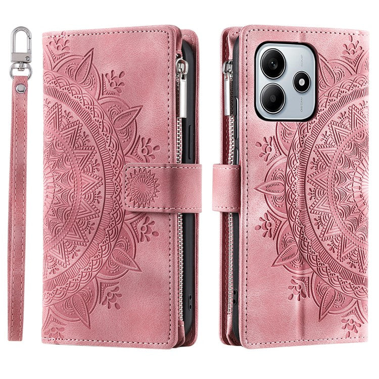 Style 006 For Xiaomi Redmi Note 14 5G Wallet Case PU Leather Phone Cover Mandala Flower Pattern - Rose Gold