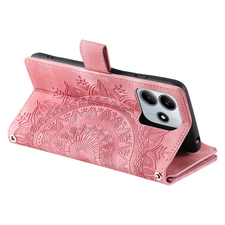 Style 006 For Xiaomi Redmi Note 14 5G Wallet Case PU Leather Phone Cover Mandala Flower Pattern - Rose Gold