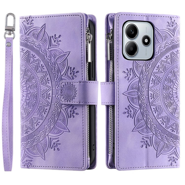 Style 006 For Xiaomi Redmi Note 14 5G Wallet Case PU Leather Phone Cover Mandala Flower Pattern - Purple