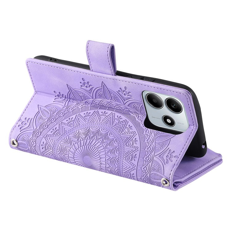 Style 006 For Xiaomi Redmi Note 14 5G Wallet Case PU Leather Phone Cover Mandala Flower Pattern - Purple