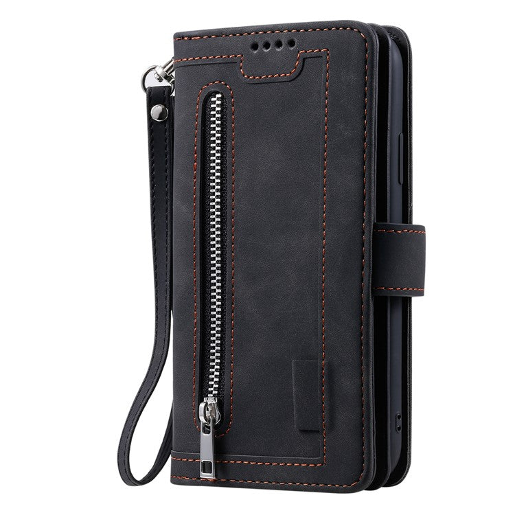 For Xiaomi Redmi Note 14 5G Case PU Leather Phone Cover with Zipper Wallet 9 Card Slots - Black