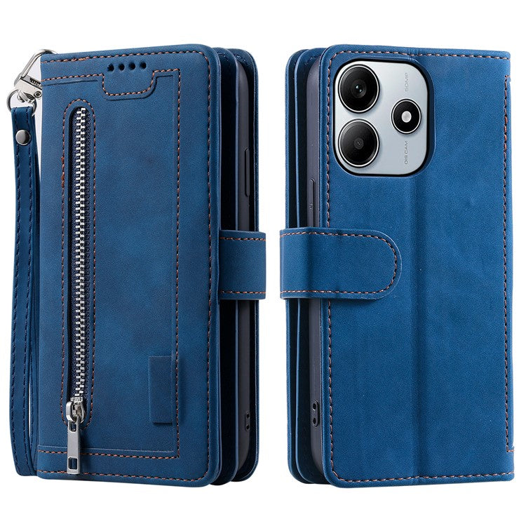 For Xiaomi Redmi Note 14 5G Case PU Leather Phone Cover with Zipper Wallet 9 Card Slots - Blue