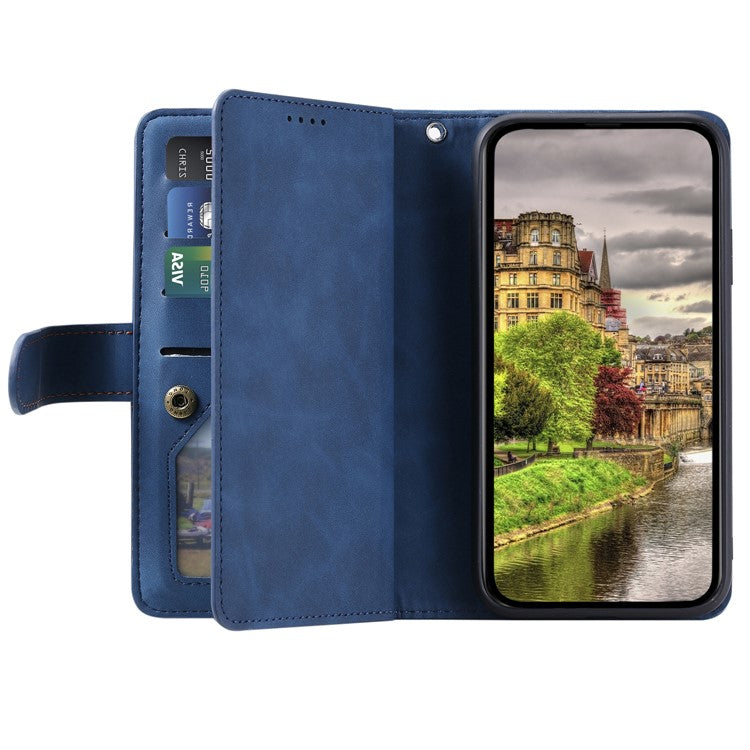 For Xiaomi Redmi Note 14 5G Case PU Leather Phone Cover with Zipper Wallet 9 Card Slots - Blue